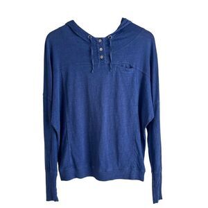 Eileen Fisher Blue 100% Linen Lightweight Hoodie Size XS